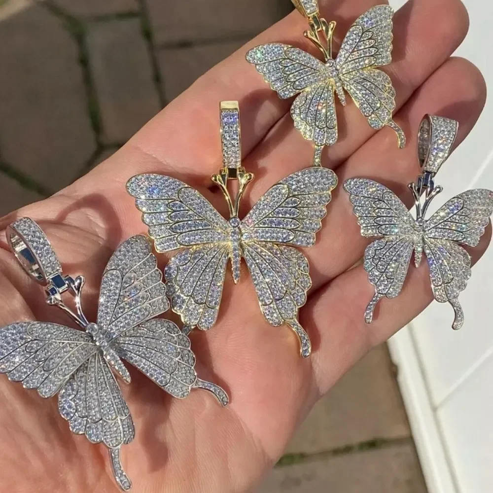 Solid 925 Vermeil Gold Large Butterfly Charm New - Picture 1 of 4